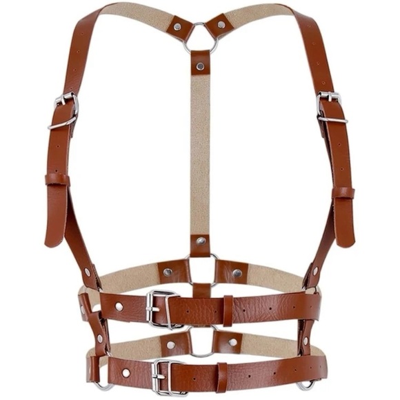 Brown Studded Decor Square Buckle Harness Belt - Picture 4 of 4